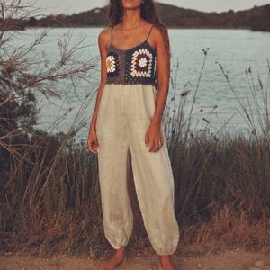 Zara Mixed Crochet Linen Jumpsuit - Large - Brand New with Tags